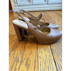 Naturalizer Shoes Womens Size 8.5M Taupe Block Heel Slingback Platform Mary Jane